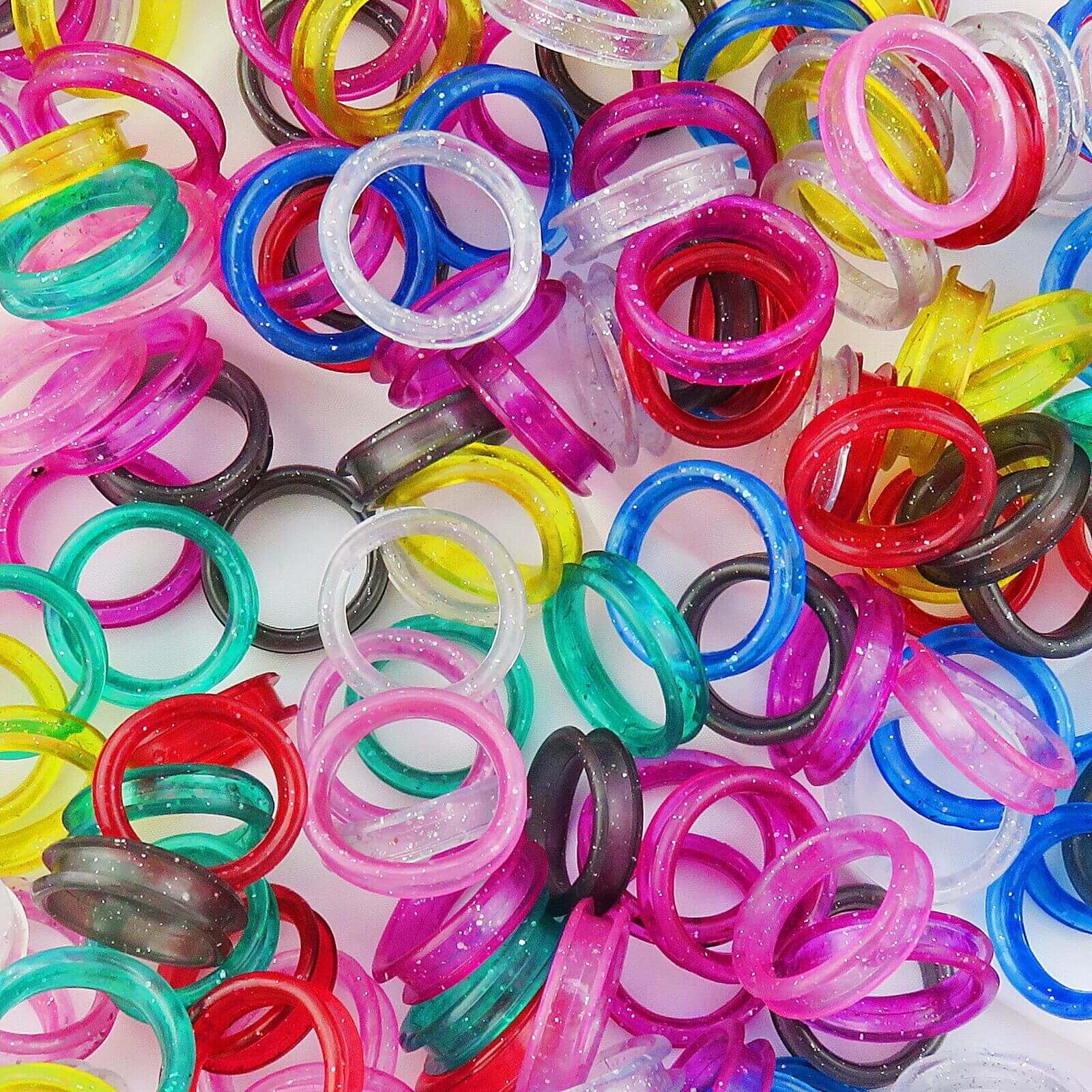 Displaying colorful rubber finger inserts.