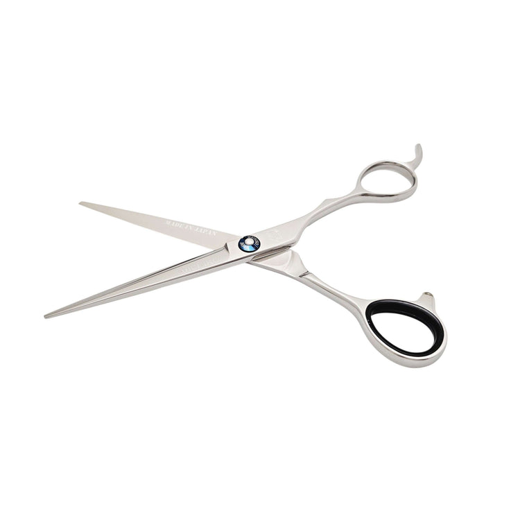 Professional Japanese hair cutting shears with high carbon stainless steel and ergonomic design.