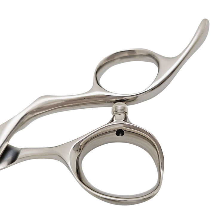 Professional Japanese hair cutting shears with a sleek design and adjustable countersunk screw.