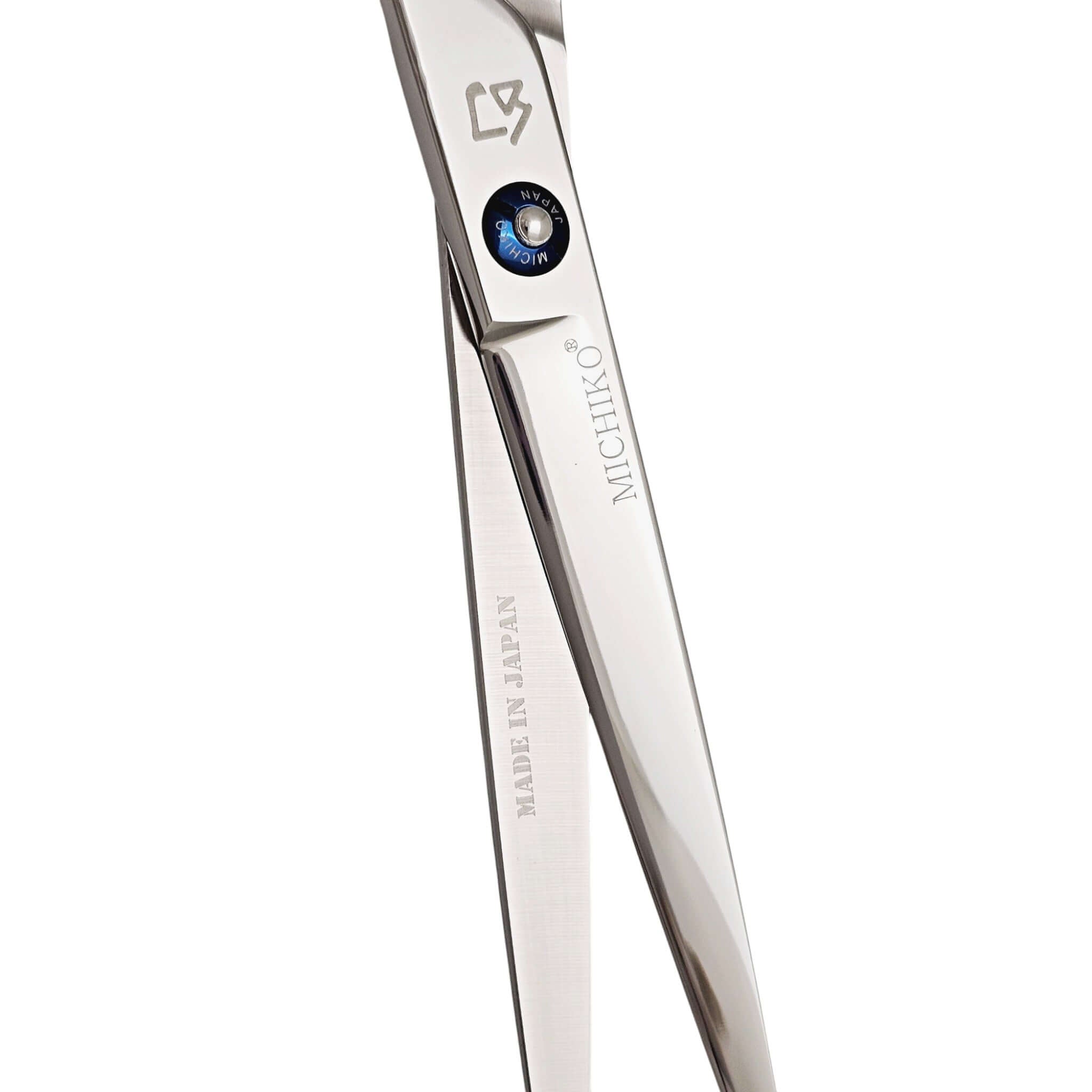 Hair shears with 'MICHIKO' branding on a white background