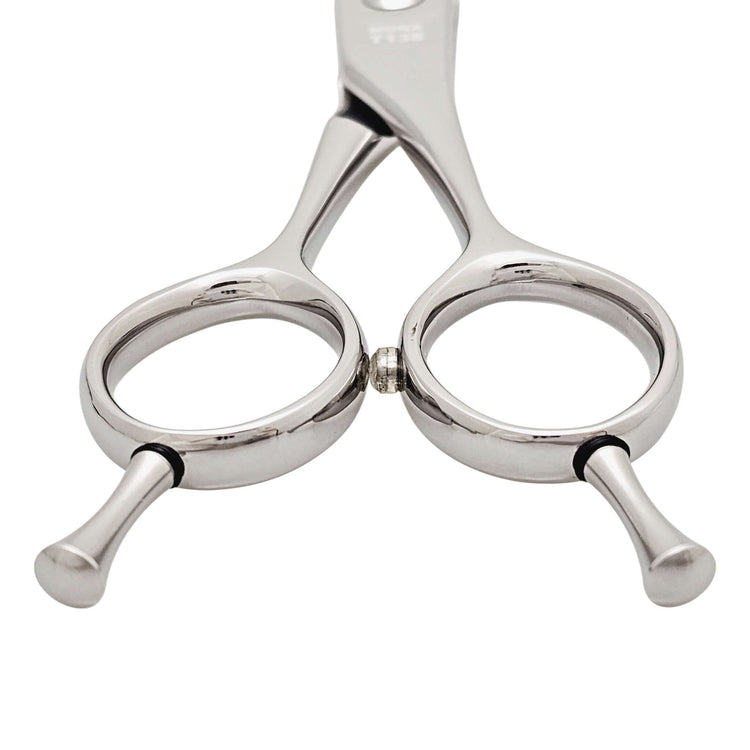 Silver hair scissors handle on a white background