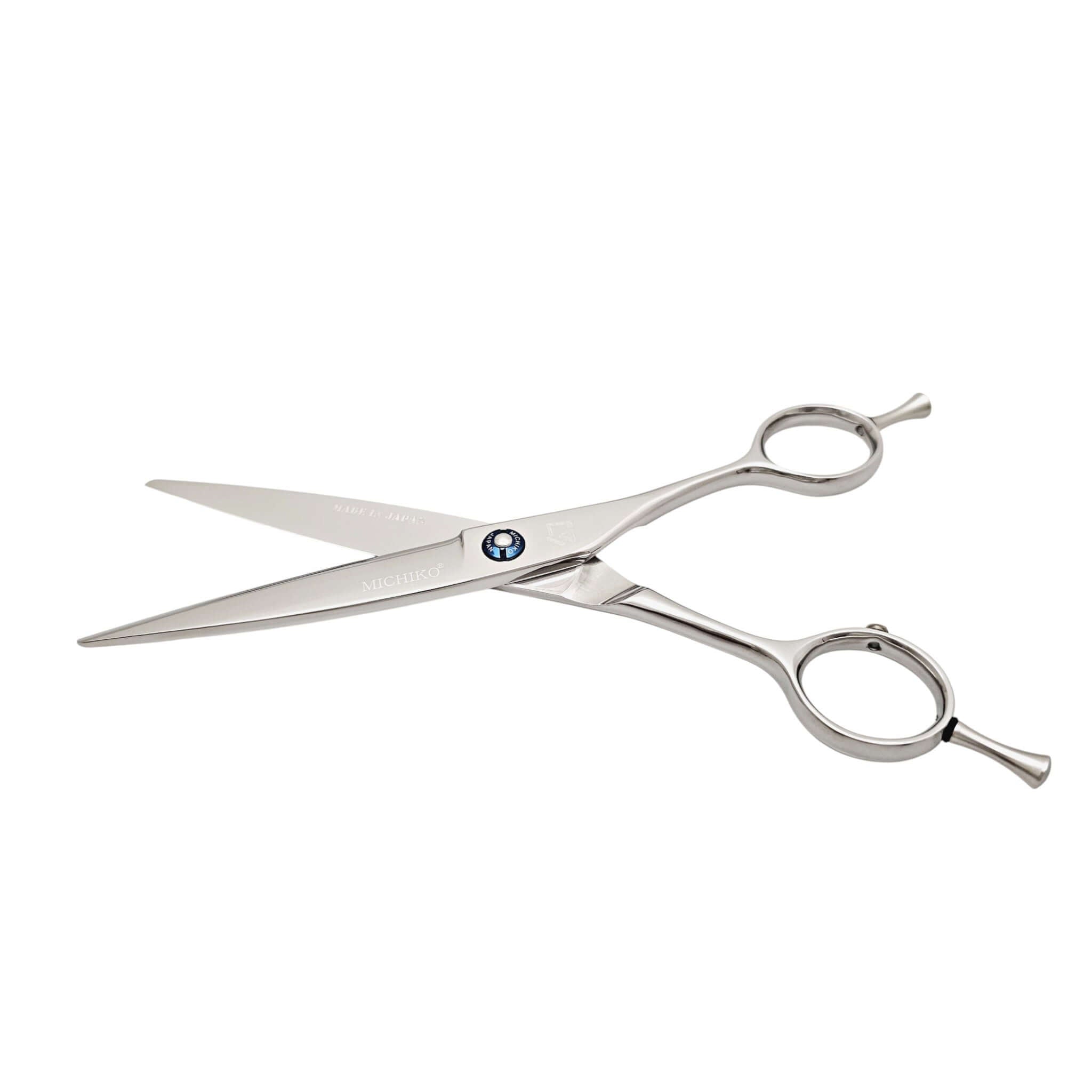 Stainless steel hair cutting shears on a white background
