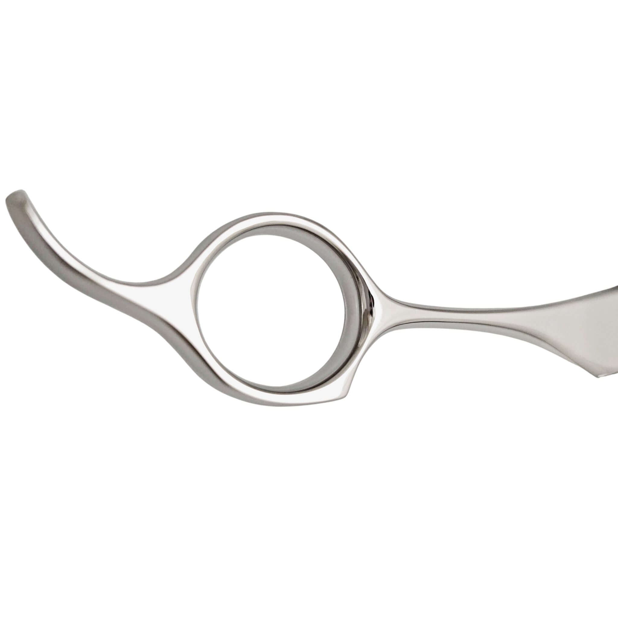 Metallic hairdressing shears on a white background