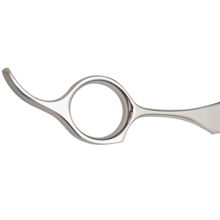 Metallic hairdressing shears on a white background
