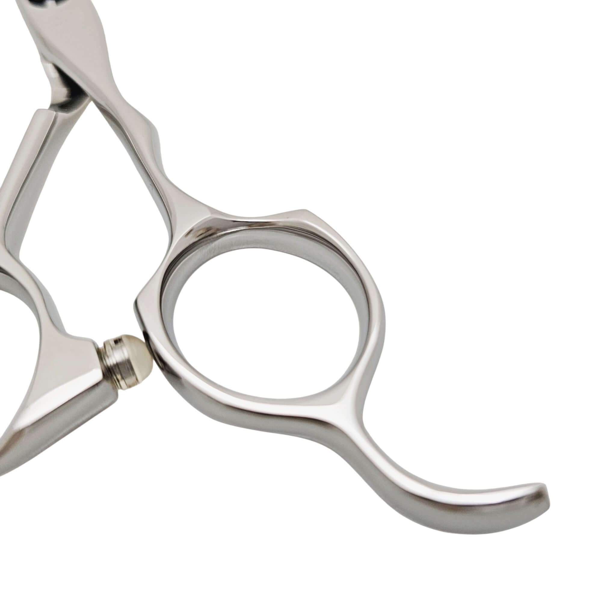 Close-up of a pair of silver scissors on a white background