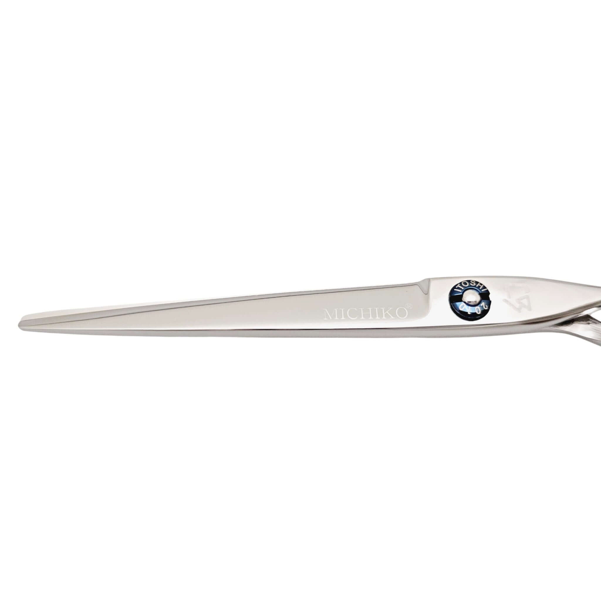 Hair cutting scissors with brand logo on a white background