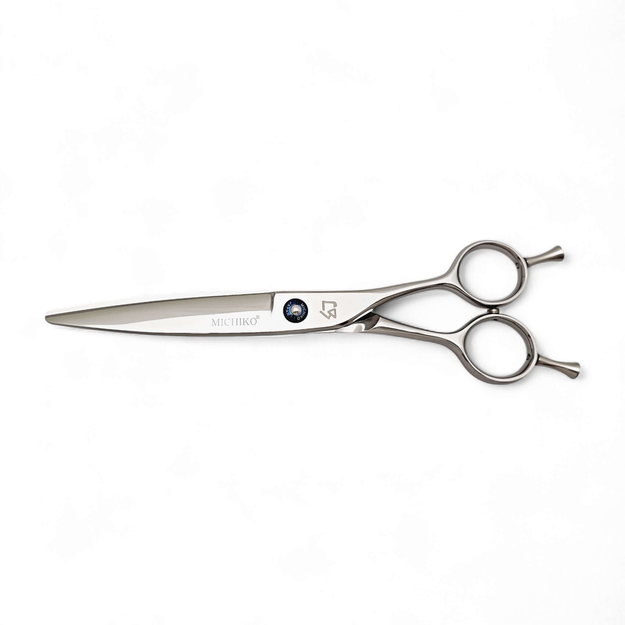 Hair cutting scissors with brand logo on a white background
