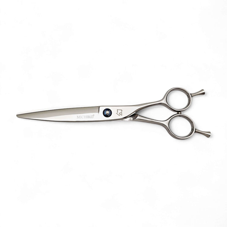 Hair cutting scissors with brand logo on a white background