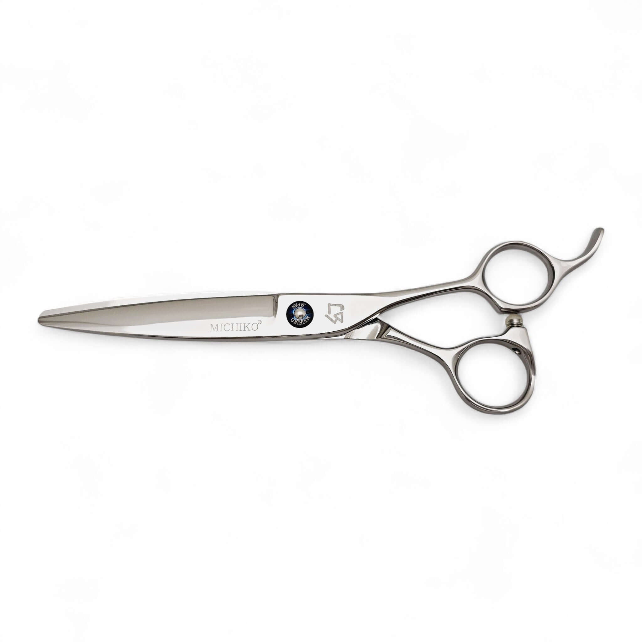 Hair cutting scissors with a visible brand logo on a white background