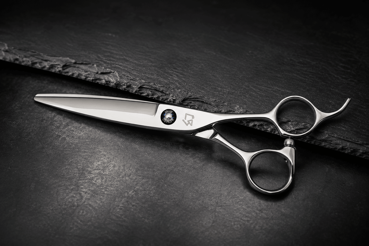 Professional hair cutting shear with a convex edge for precision dry cutting