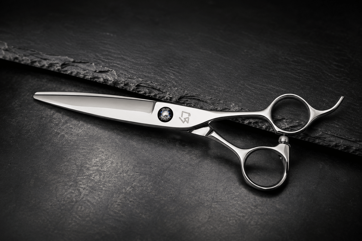 Professional hair cutting shear with a convex edge for precision dry cutting