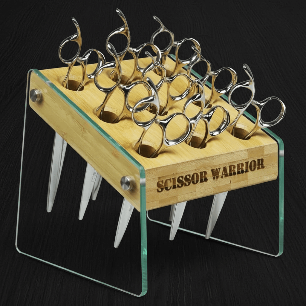 Bamboo & Glass Hair Scissor Holder | 9-Slot Barber Shear Stand | Salon Organizer Decor