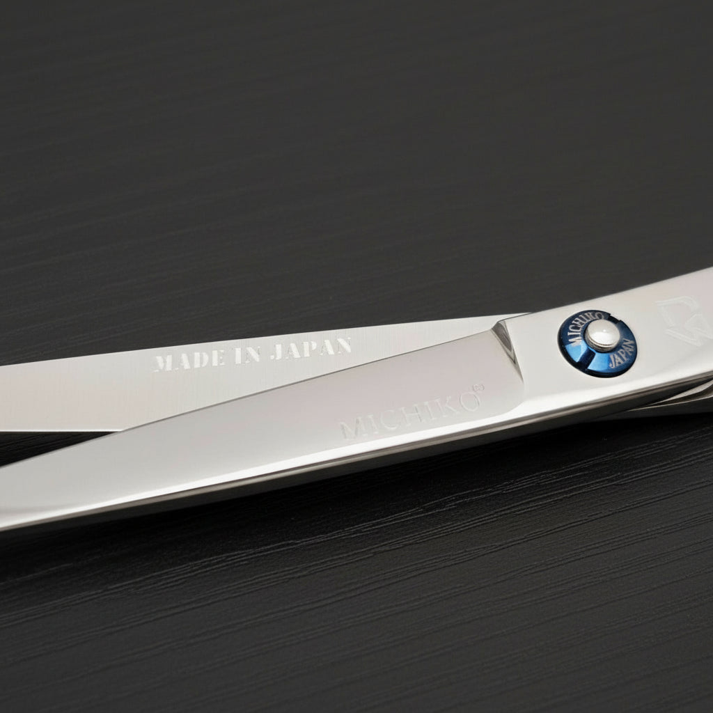 Hair cutting shears with 'Made in Japan' text on a white background