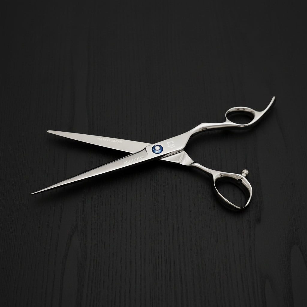 Professional Japanese hair cutting shears KM Series, premium cobalt alloy, convex edge design.