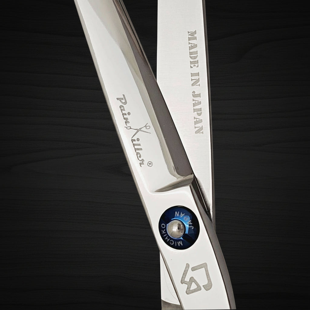 Swivel hair shears with 'Made in Japan' text on a white background