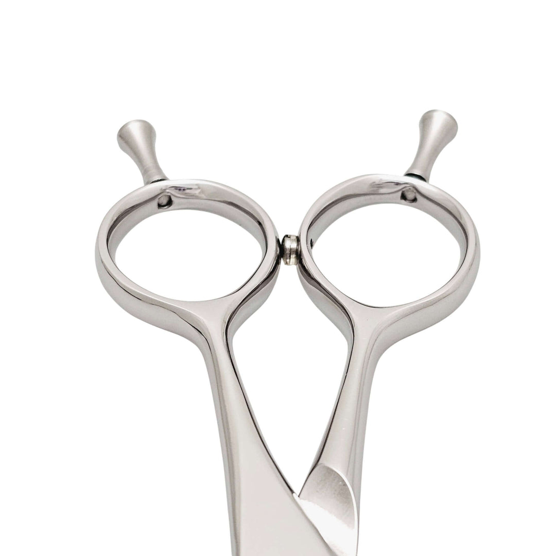 Silver hair scissors handle on a white background