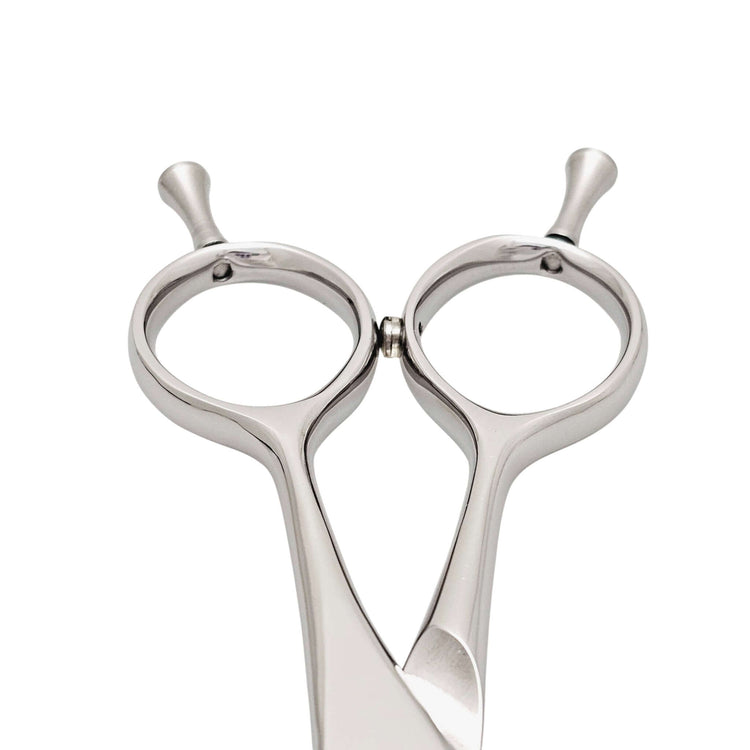 Silver hair scissors handle on a white background