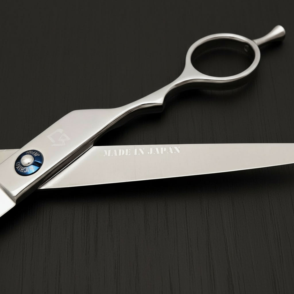 Hair shears with 'Made in Japan' text on a white background