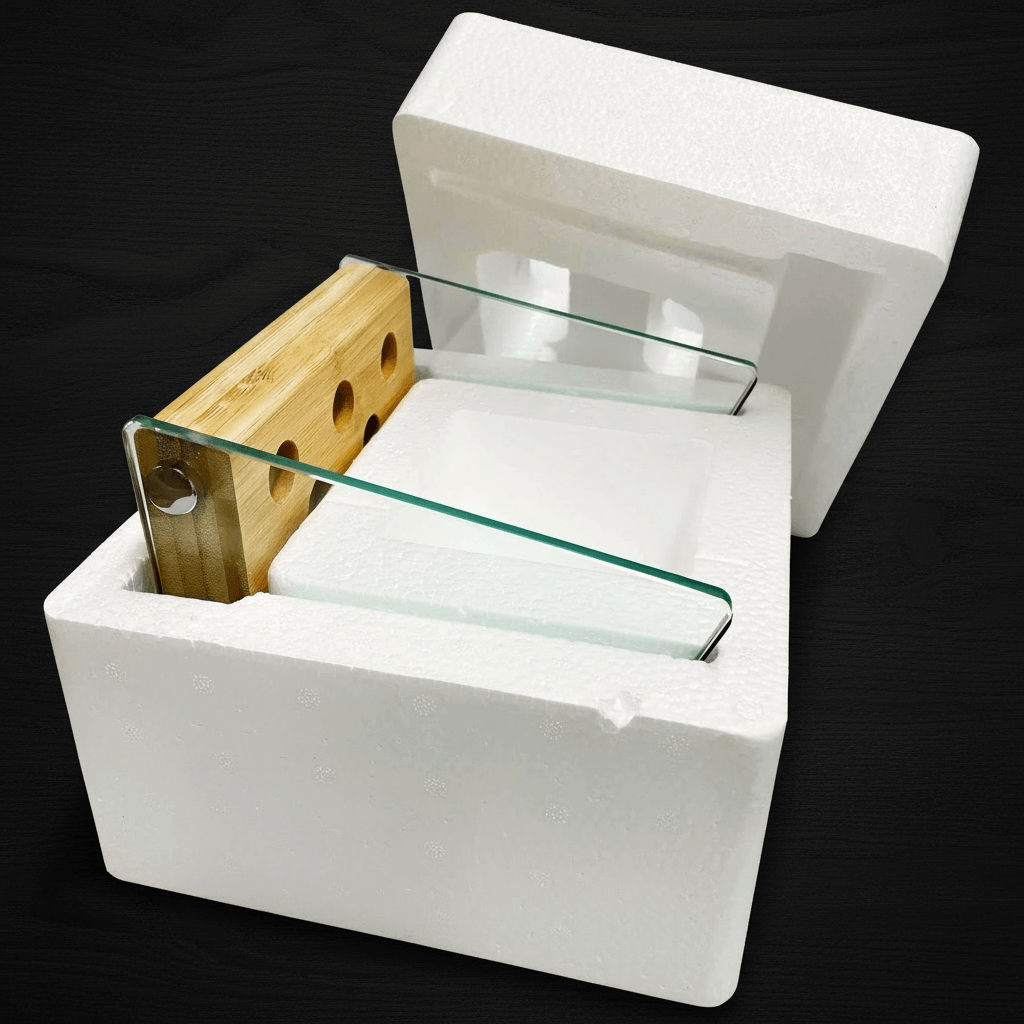 Premium Bamboo & Glass 8-Slot Hair Scissor Holder / Salon Organizer Block