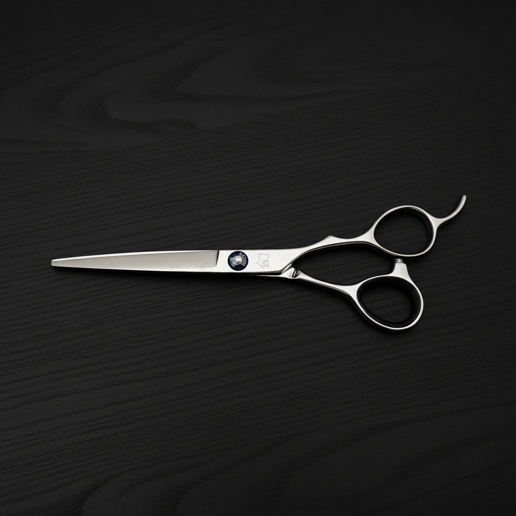 Professional Japanese hair cutting shears with ergonomic design and high carbon stainless steel blades.