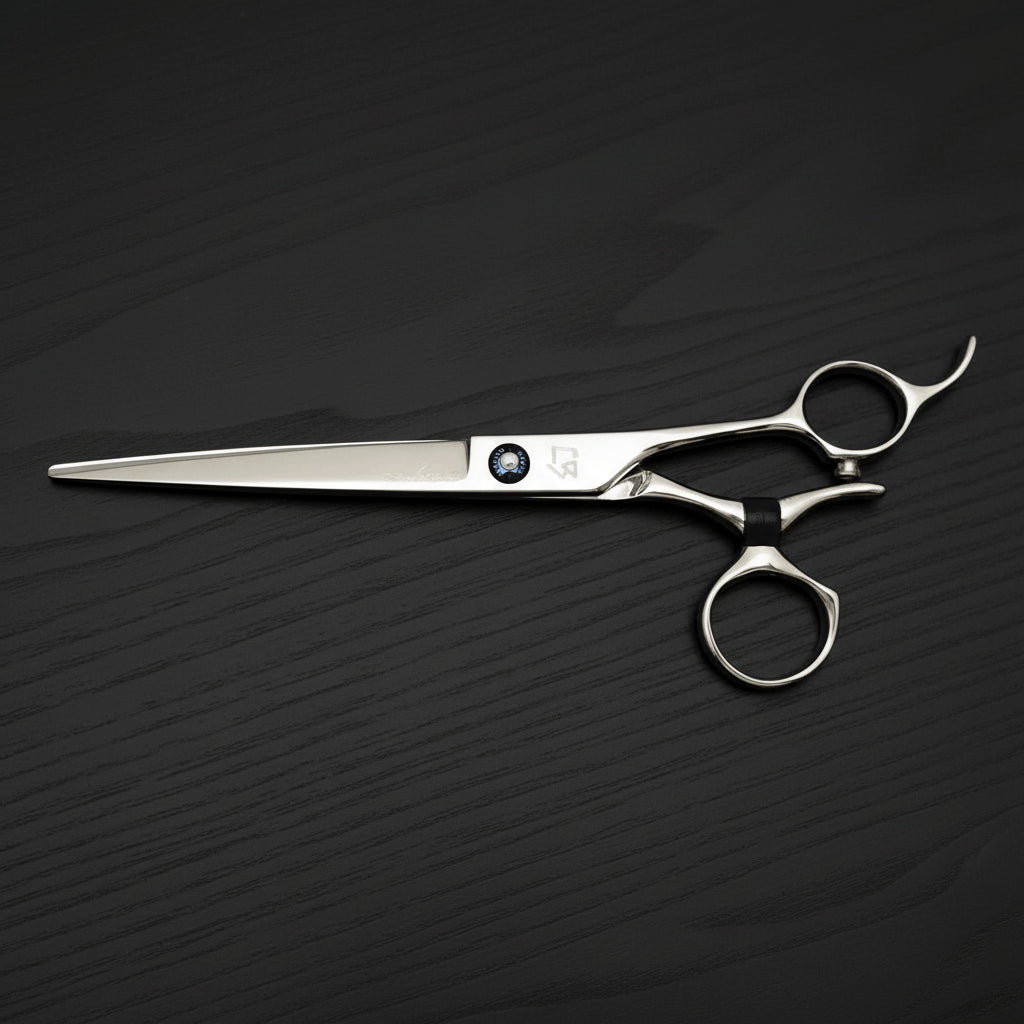 Pair of scissors on a dark textured background