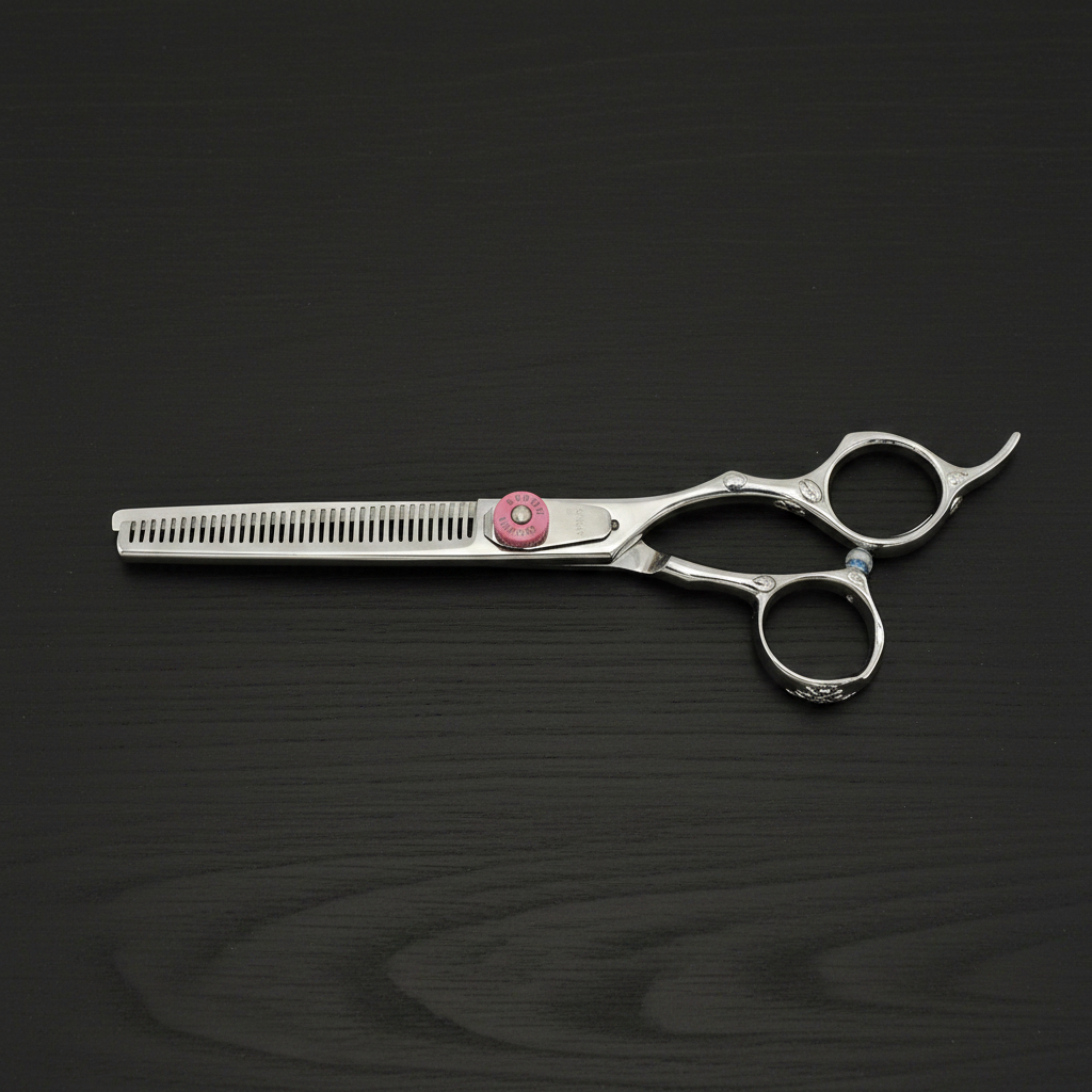 Hair thinning scissors on a black background