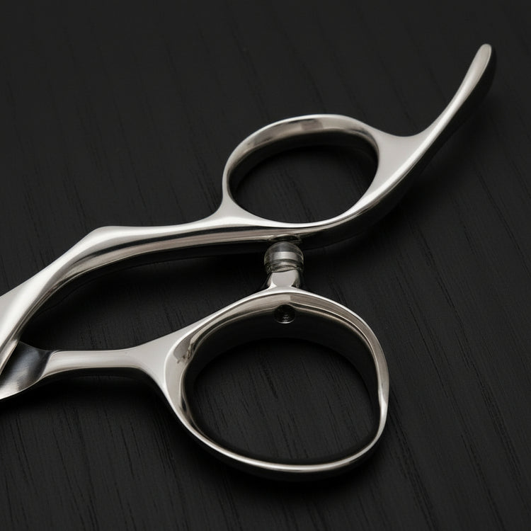 Professional Japanese hair cutting shears with a sleek design and adjustable countersunk screw.