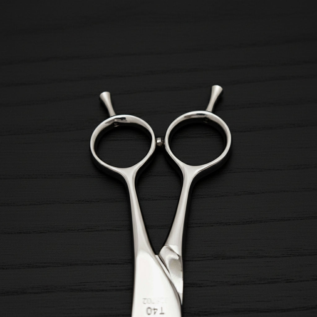 Hairdressing scissors handle on a black background
