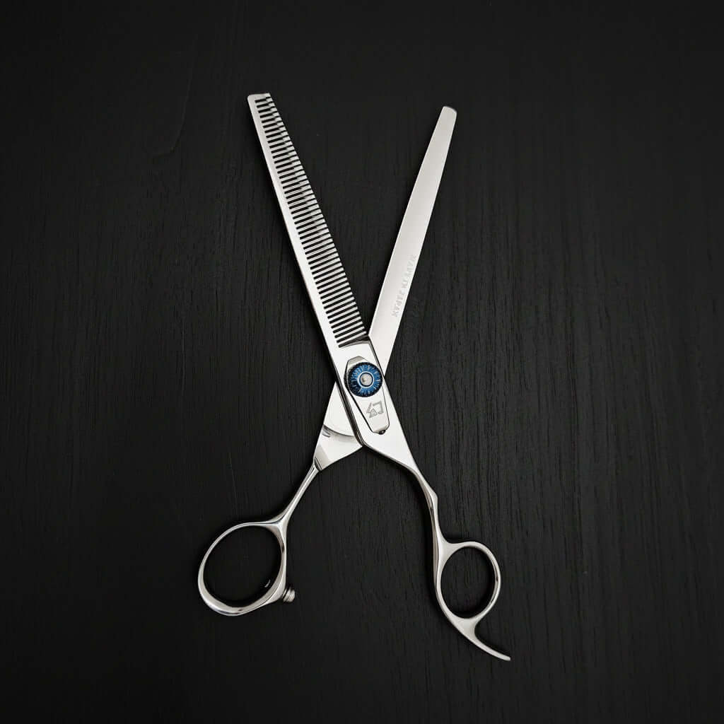 Hair thinning scissors on a black background