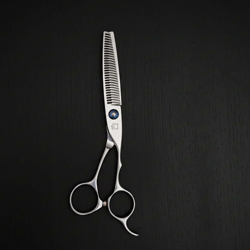 Hair thinning scissors on a black background