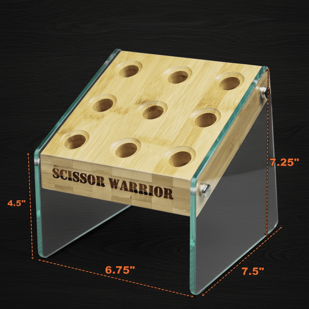 Bamboo & Glass Hair Scissor Holder | 9-Slot Barber Shear Stand | Salon Organizer Decor