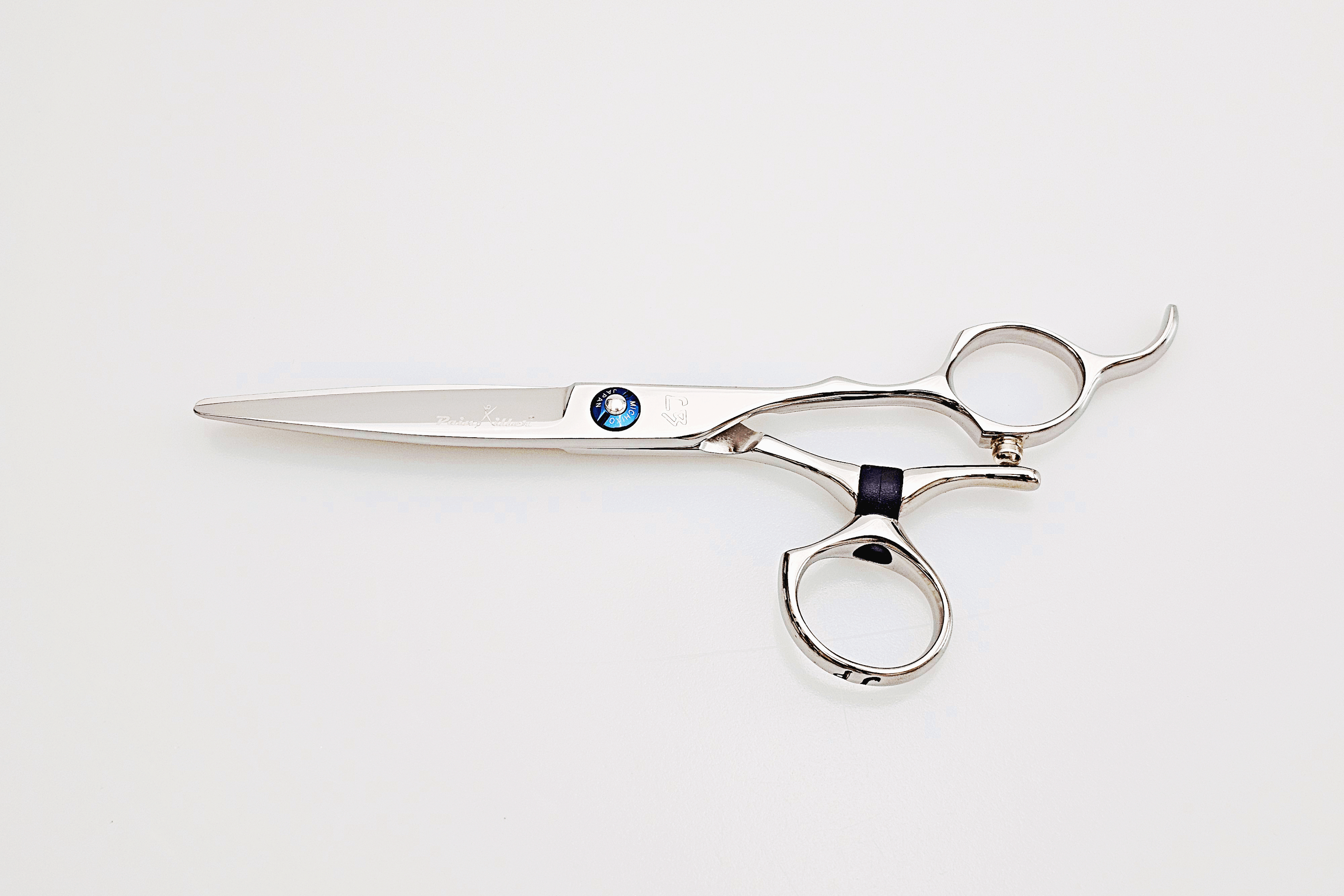 Swivel hair-cutting scissors on a white background