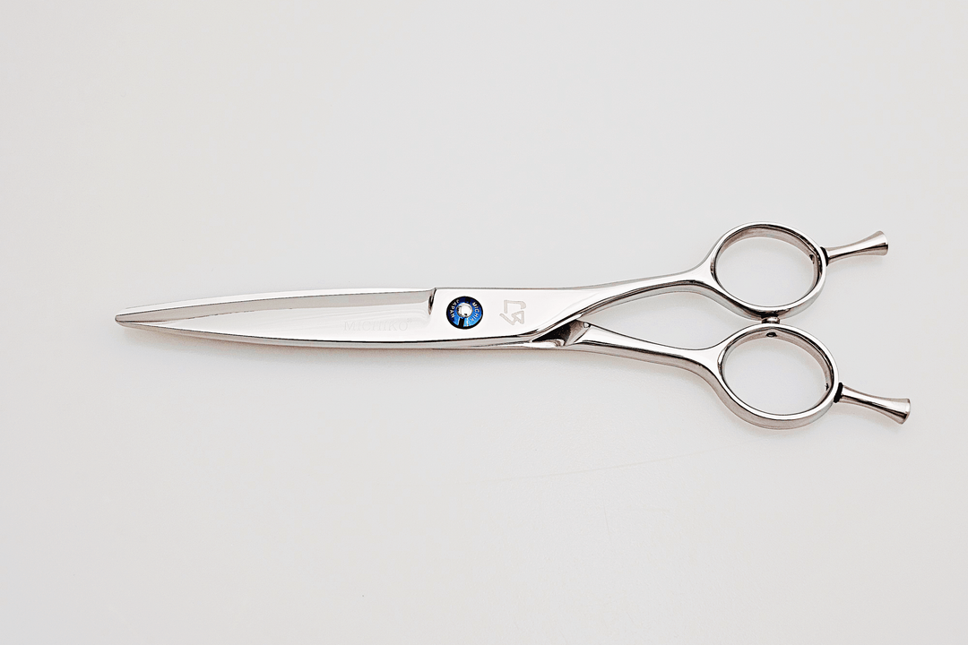 Pair of dry cut hair scissors with a visible brand logo on a white background