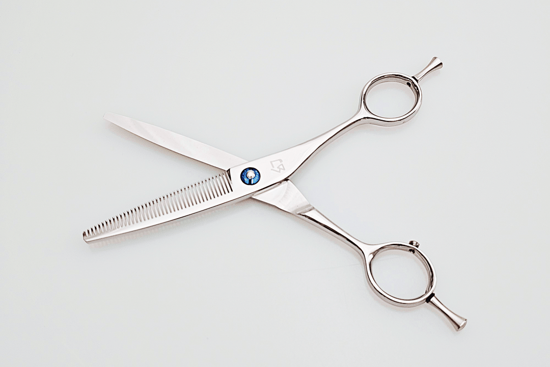 Pair of hair scissors on a white background