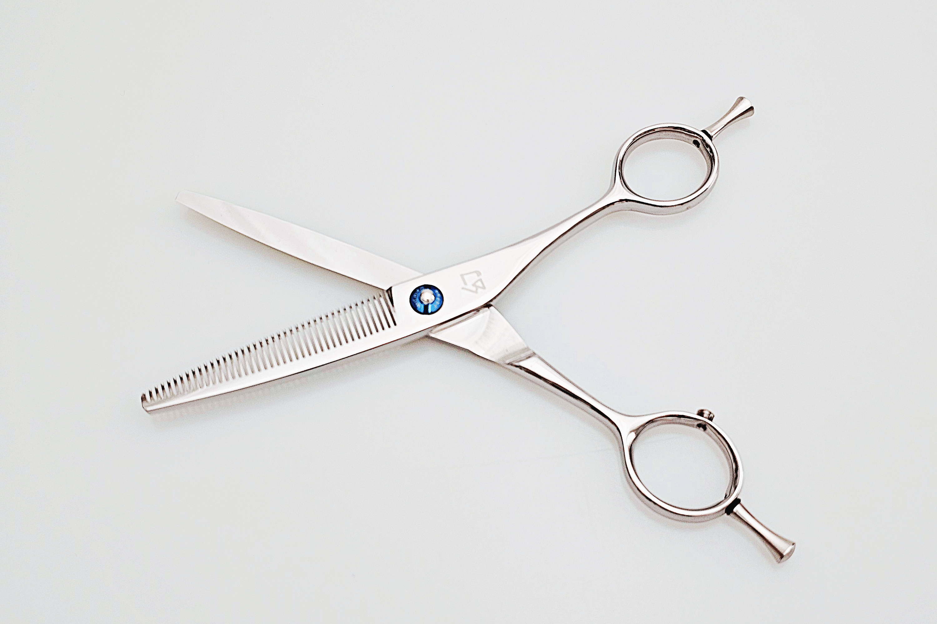 Pair of hair scissors on a white background