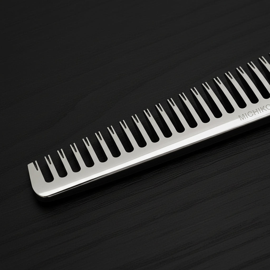 Close-up of hair thinning shears on a black background
