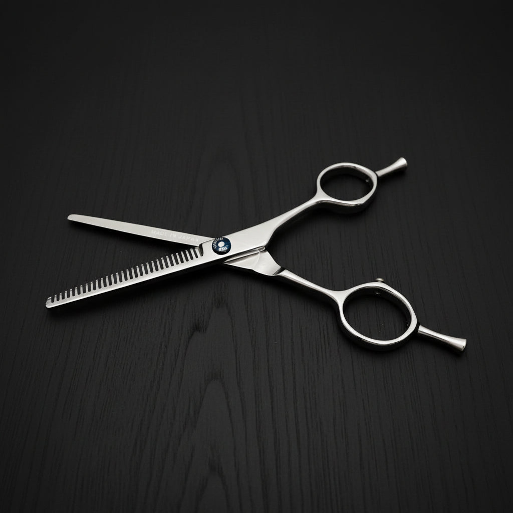 Hair thinning scissors on a black background