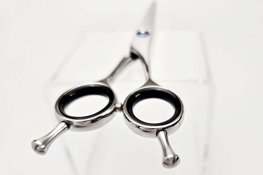 Pair of black-handled scissors on a white background
