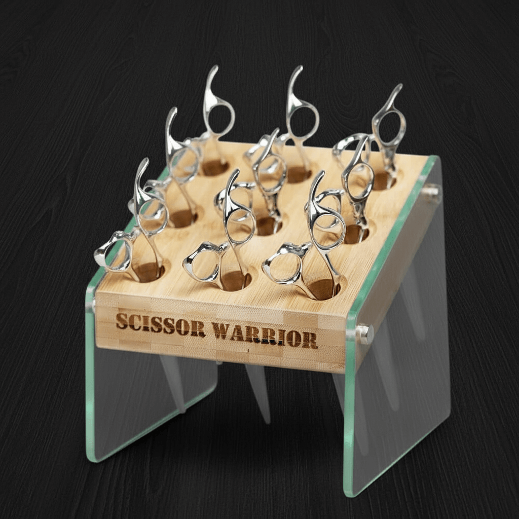 Bamboo & Glass Hair Scissor Holder | 9-Slot Barber Shear Stand | Salon Organizer Decor