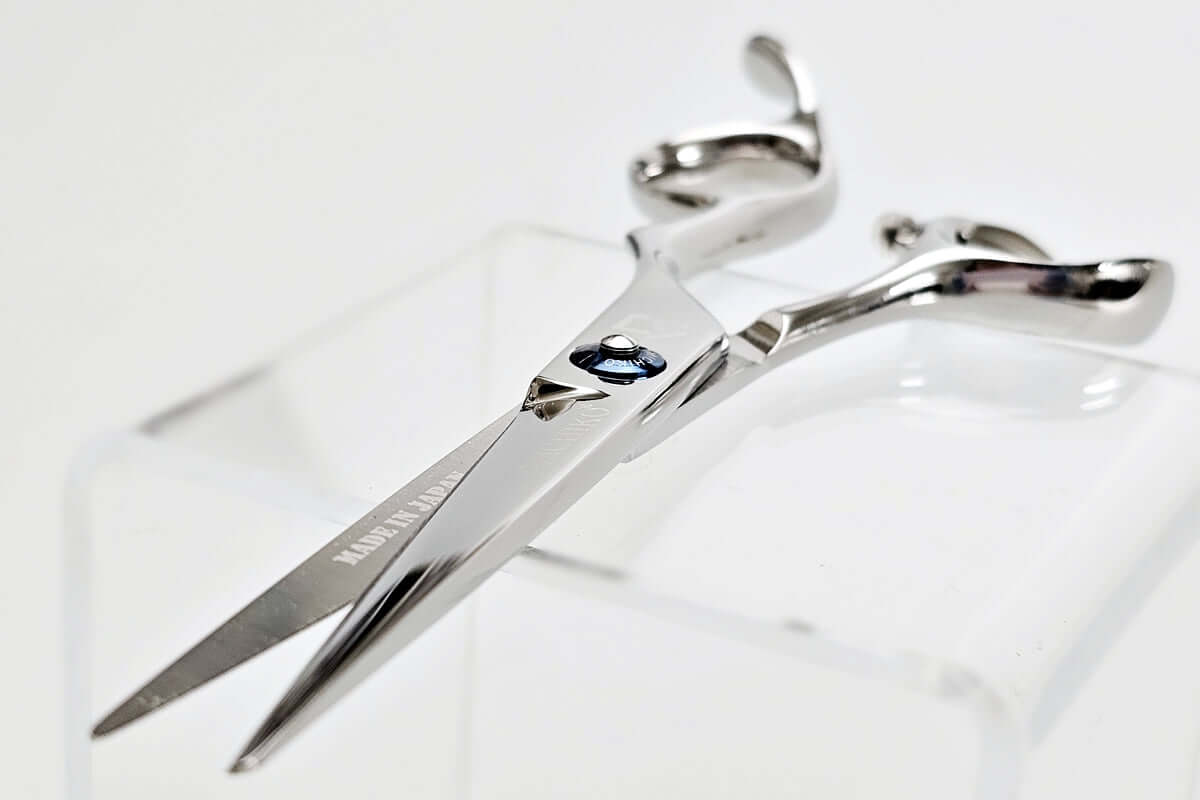 Pair of hair scissors on a white background