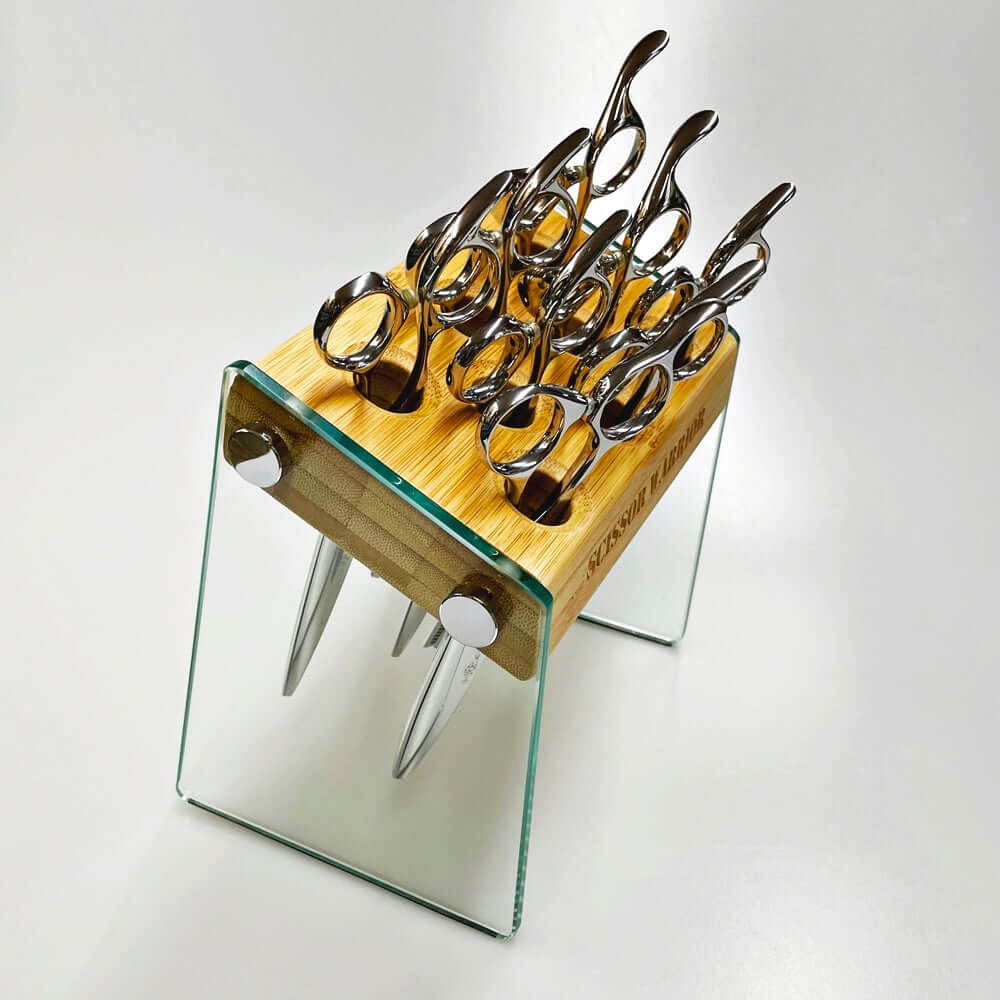 Siccor Racks 8 Hole Scissors Holder - Bamboo & Glass Stand – Scissor Warrior