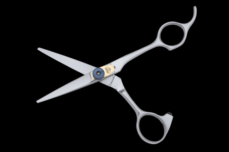 Front view of the TY 500 Tungsten hair cutting scissors in open position.