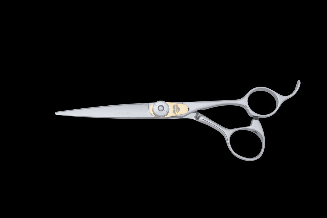 Front view of the TY 550 Tungsten hair cutting scissors in closed position.