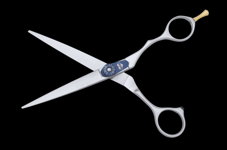 Front view of the VW 600 Tungsten Hair Cutting Scissors in open position, highlighting the sharp tungsten blades and precision engineering.