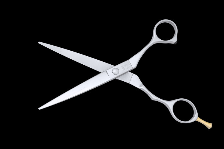 Back view of the VW 600 Tungsten Hair Cutting Scissors in open position, revealing the inner blade surfaces and tension system.